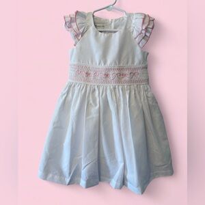 NWT Bonnie Jean Smocked White Pink Bows Ruffle Sleeve Dress Size 3T